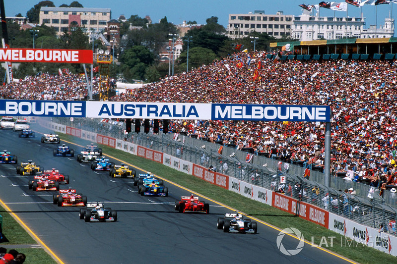 Mika Hakkinen, McLaren Mercedes MP4/13 leads the field away at the start