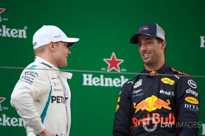 Podium: race winner Daniel Ricciardo, Red Bull Racing, second place Valtteri Bottas, Mercedes-AMG F1, third place Kimi Raikkonen, Ferrari