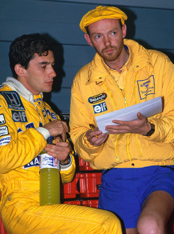 Ayrton Senna, Team Lotus; Steve Hallam, Renningenieur