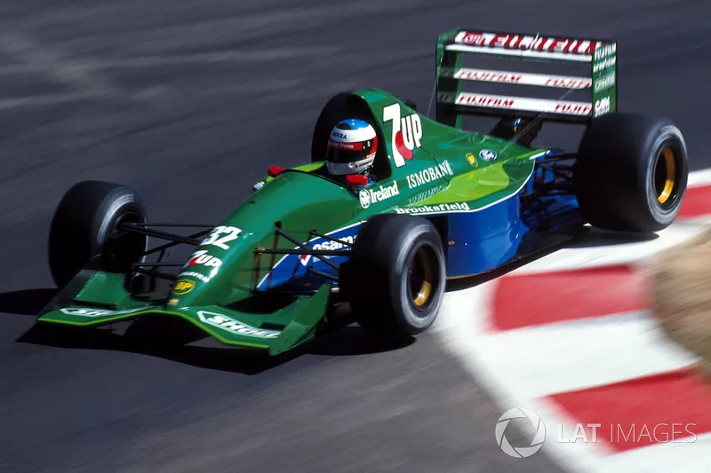 1991 F1 ジョーダン191 7UP ピンバッジ ガショー デ・チェザリス 美しきF1マシン：「シューマッハー最初のF1。シェイプもカラーリングも