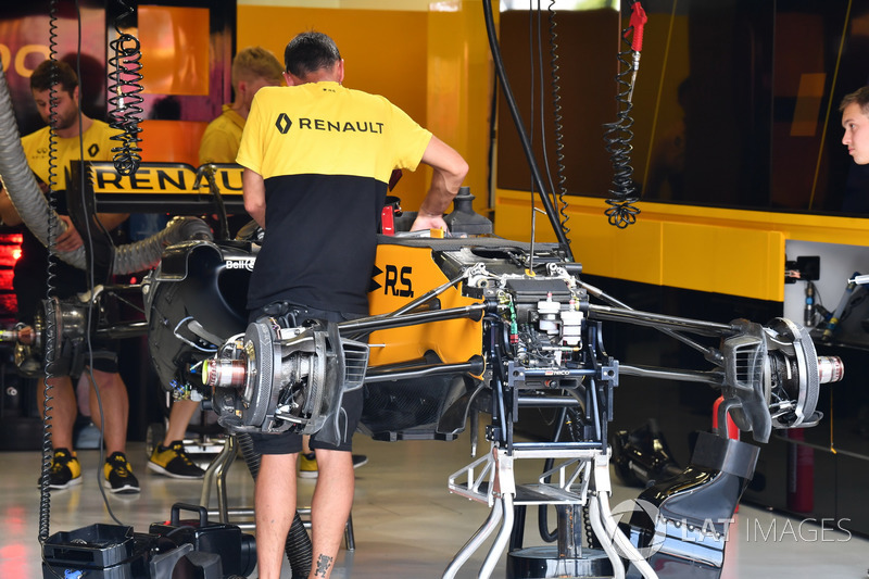 Renault Sport F1 Team RS17 front suspension in the garage