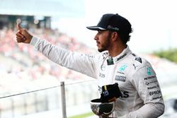 Lewis Hamilton, Mercedes AMG F1 celebrates his third position on the podium 