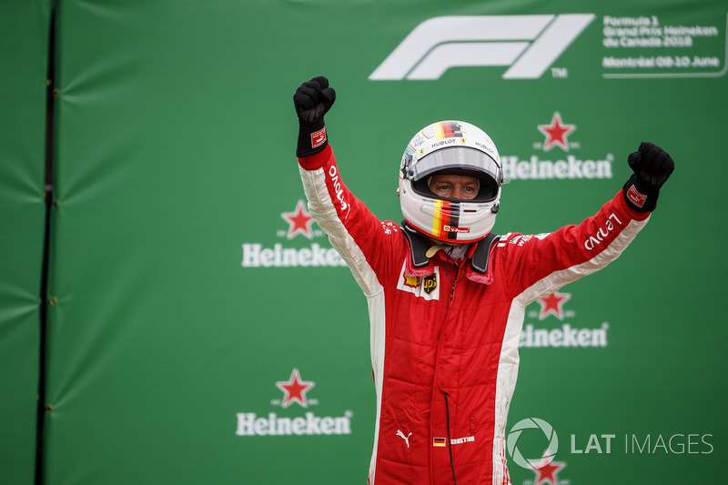 Sebastian Vettel, Ferrari, 1st position, celebrates in Parc Ferme