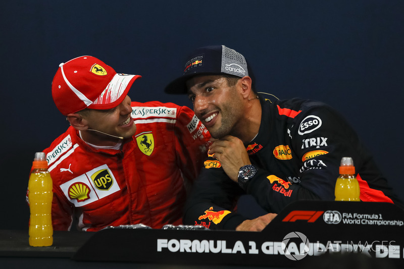 Sebastian Vettel, Ferrari and Daniel Ricciardo, Red Bull Racing nella conferenza stampa