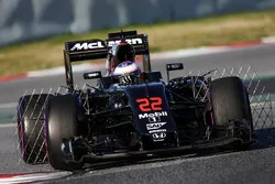 Jenson Button, McLaren MP4-31 running sensor equipment