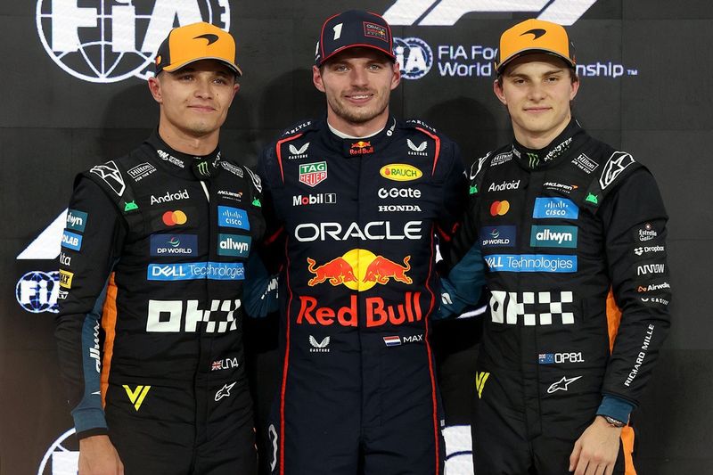 Lando Norris, McLaren, Oscar Piastri, McLaren, Max Verstappen, Red Bull Racing