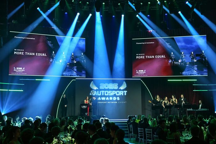 Tom Stanton, CEO of More Than Equal, collects his Pioneering and Innovation Award during the Autosport Awards 2026