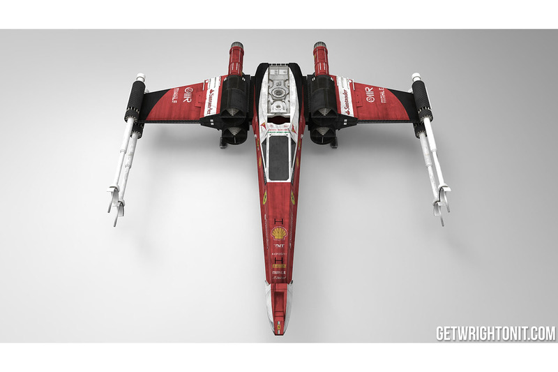 X-Wing de Star Wars avec une livrée Ferrari