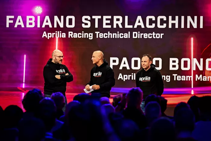 Fabiano Sterlacchini, Directeur technique Aprilia Racing, Paolo Bonoro, Team manager Aprilia Racing