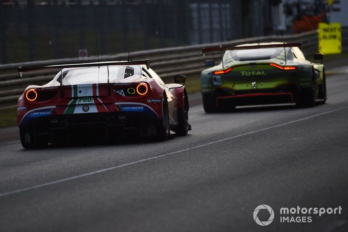 #51 AF Corse Ferrari 488 GTE EVO: Alessandro Pier Guidi, James Calado, Daniel Serra, #95 Aston Martin Racing Aston Martin Vantage AMR: Marco Sorensen, Nicki Thiim, Richard Westbrook