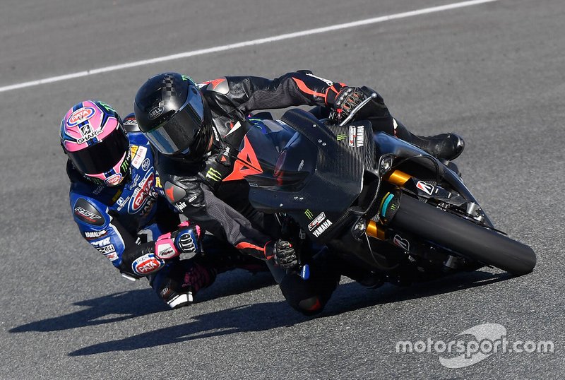 Lewis Hamilton tests the Yamaha Superbike