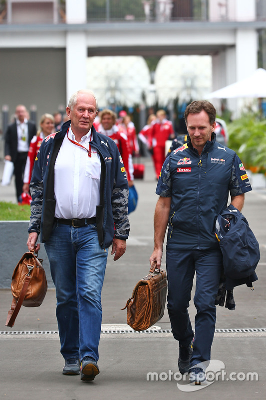 (L to R): Dr Helmut Marko, Red Bull Motorsport Consultant with Christian Horner, Red Bull Racing Team Principal