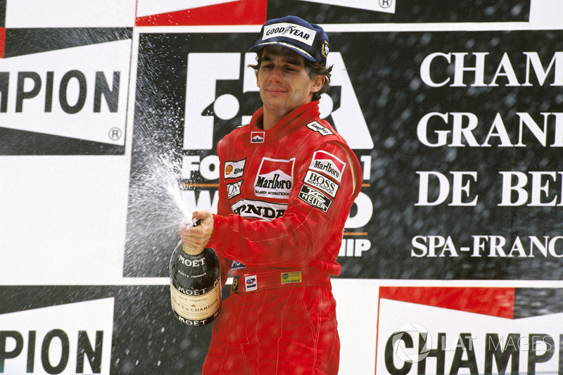 Podium: race winner Ayrton Senna, McLaren