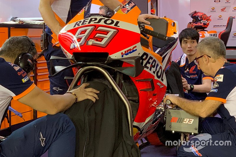 Dettaglio della carena della moto di Marc Marquez, Repsol Honda Team