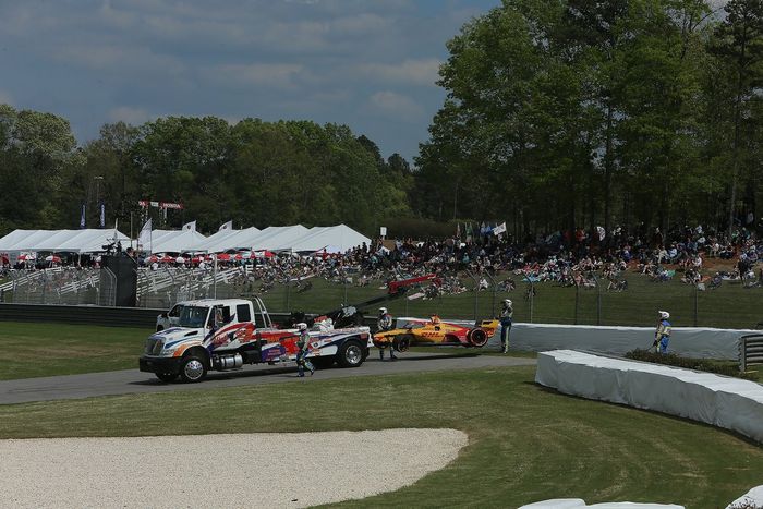 El monoplaza dañado de Ryan Hunter-Reay, Andretti Autosport Honda