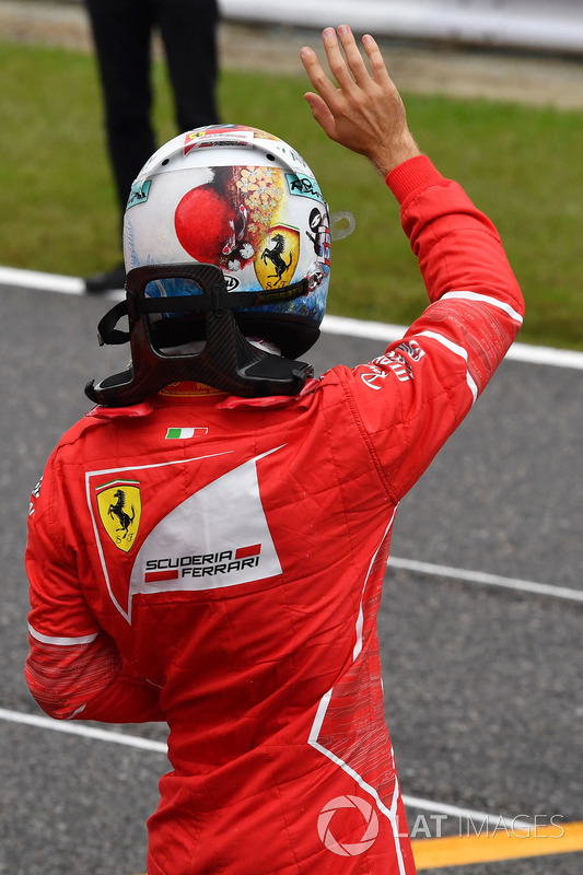 Sebastian Vettel, Ferrari celebrates in parc ferme