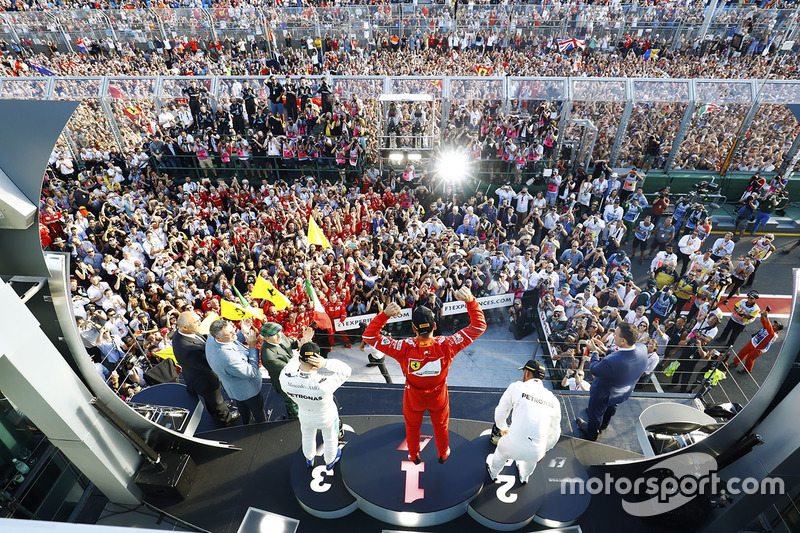 Podium: winner Sebastian Vettel, Ferrari, second place Lewis Hamilton, Mercedes AMG F1, third place 