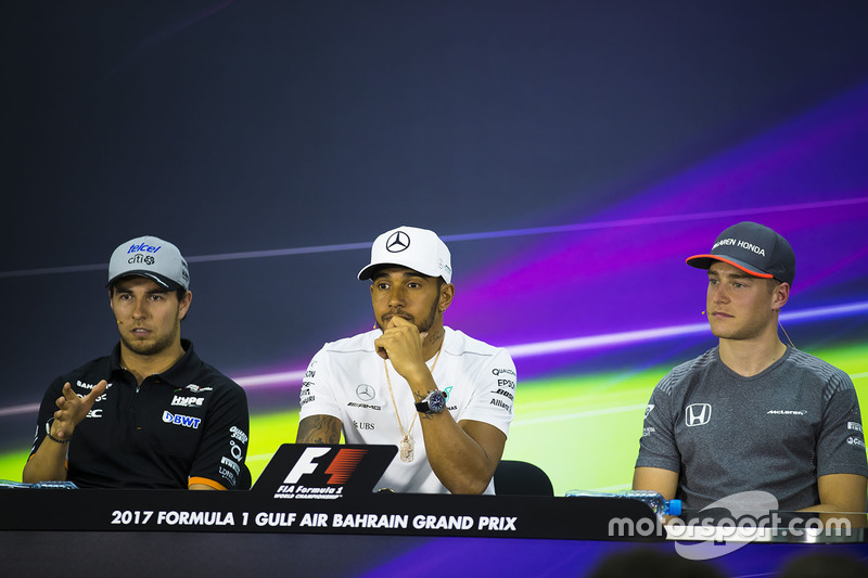 Sergio Perez, Force India, Lewis Hamilton, Mercedes AMG, Stoffel Vandoorne, McLaren, in the press conference