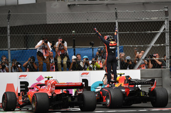 Race winner Max Verstappen, Red Bull Racing RB14 celebrates in Parc Ferme