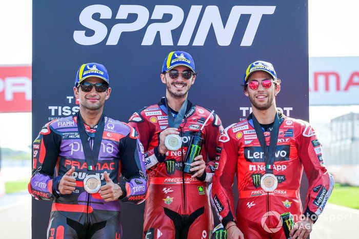 Francesco Bagnaia, Equipo Ducati, Jorge Martín, Pramac Racing, Enea Bastianini, Equipo Ducati