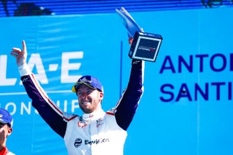 Sam Bird, Envision Virgin Racing, celebrates on the podium