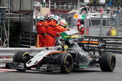 Sergio Pérez, Sahara Force India F1 VJM09 celebra su tercer puesto en el final de la carrera