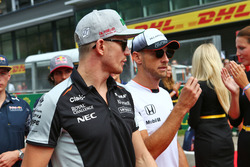 (L to R): Nico Hulkenberg, Sahara Force India F1 and Jenson Button, McLaren on the drivers parade