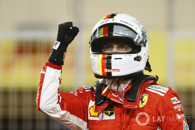 Sebastian Vettel, Ferrari, celebrates pole position