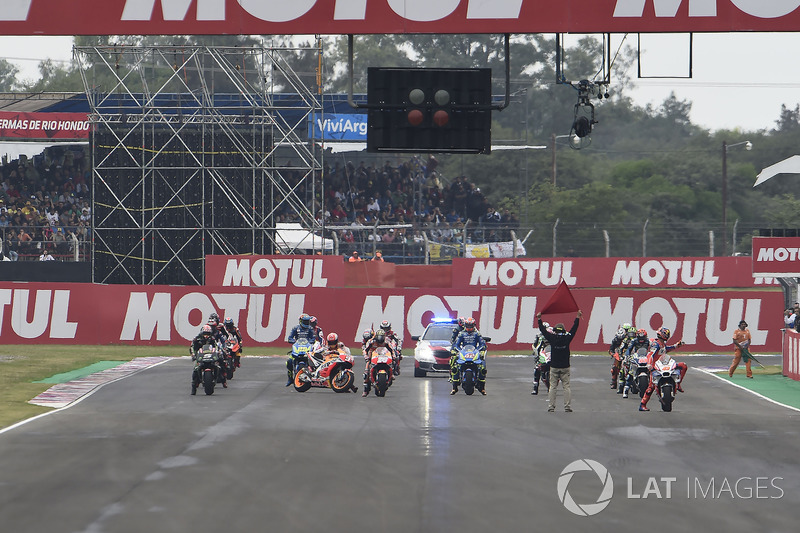 Marc Marquez, Repsol Honda Team restarting the bike on the grid