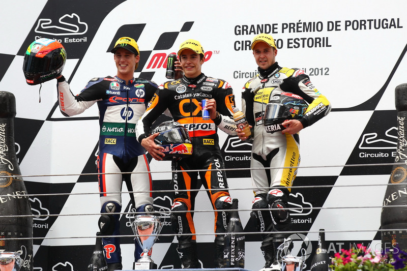 Le podium du GP du Portugal 2012 de Moto2 : Marc Marquez, Pol Espargaro, Thomas Luthi