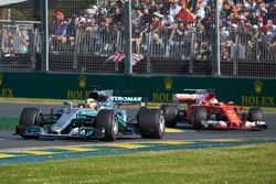 Lewis Hamilton, Mercedes AMG F1 W08, leads Sebastian Vettel, Ferrari SF70H