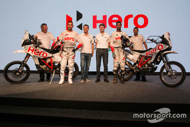 Joaquim Rodrigues, Hero MotoSports Team Rally and CS Santosh, Hero MotoSports Team Rally, Dr. Markus Braunsperger, CTO Hero Motocorp and Wolfgang Fischer, Team Manager Hero MotoSports Team Rally