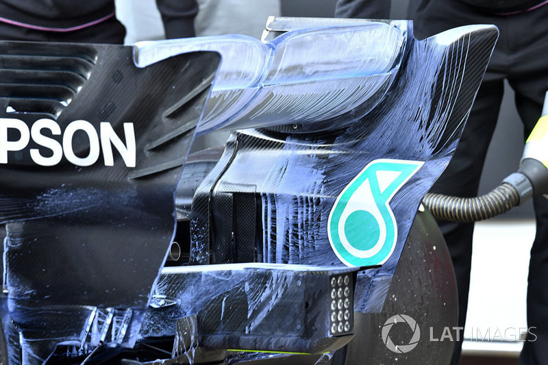 Mercedes-AMG F1 W09 rear wing detail with aero paint