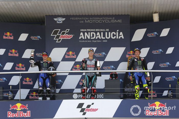 Podio: 1º Fabio Quartararo, Petronas Yamaha SRT, 2º Maverick Viñales, Yamaha Factory Racing, 3º Valentino Rossi, Yamaha Factory Racing