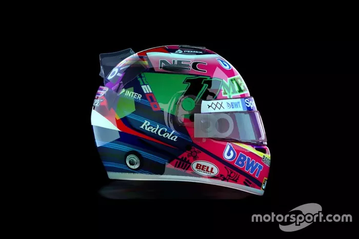 El casco de Sergio Pérez, Racing Point, para el GP de México