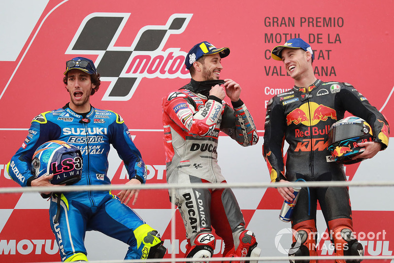 Podio: ganador, Andrea Dovizioso, Ducati Team, segundo, Alex Rins, Team Suzuki MotoGP, tercero, Pol Espargaro, Red Bull KTM Factory Racing