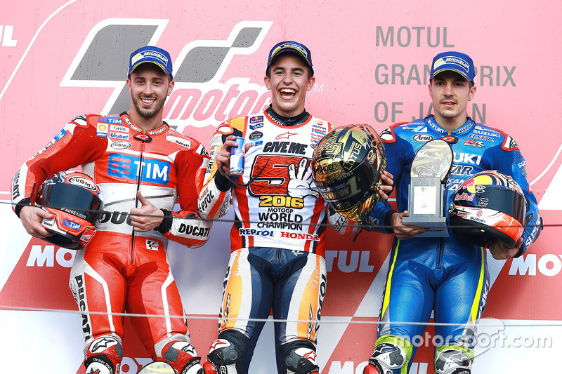 1. Marc Marquez, 2. Andrea Dovizioso, 3. Maverick Vinales