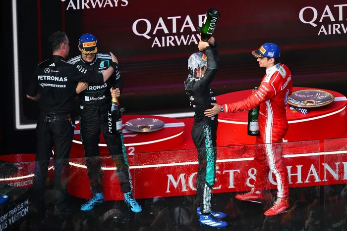 Charles Leclerc, Ferrari, George Russell, Mercedes, Andrea Kimi Antonelli, Mercedes