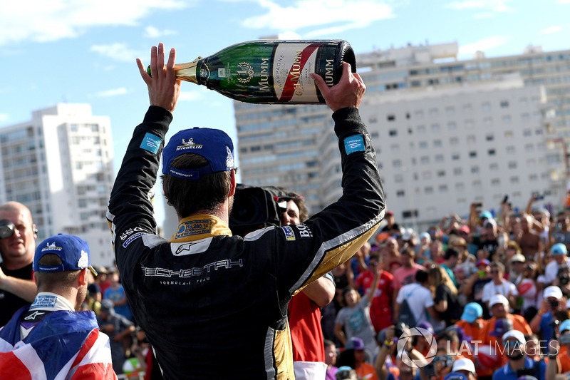 Jean-Eric Vergne, Techeetah, sprays the champagne on the podium