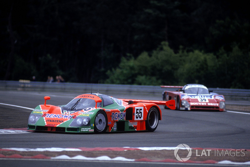 The Mazda 787B of Volker Weidler, Johnny Herbert and Bertrand Gachot heads to victory at Le Mans in 1991. 