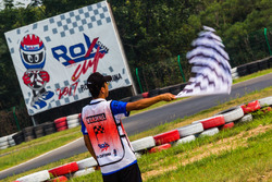 Marshal waves chequered flag