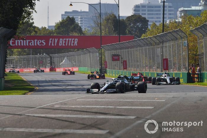 Valtteri Bottas, Mercedes AMG W10, Lewis Hamilton, Mercedes AMG F1 W10, Sebastian Vettel, Ferrari SF90, Max Verstappen, Red Bull Racing RB15, y Charles Leclerc, Ferrari SF90