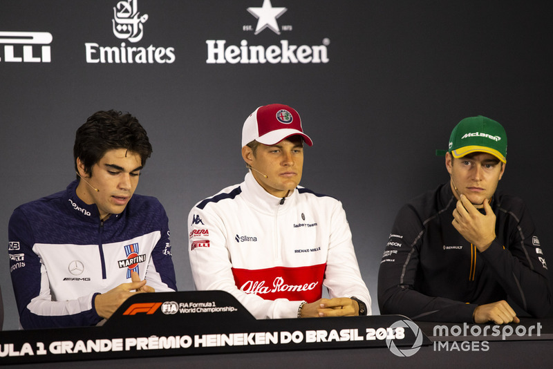 Lance Stroll, Williams Racing, Marcus Ericsson, Sauber and Stoffel Vandoorne, McLaren in the press conference