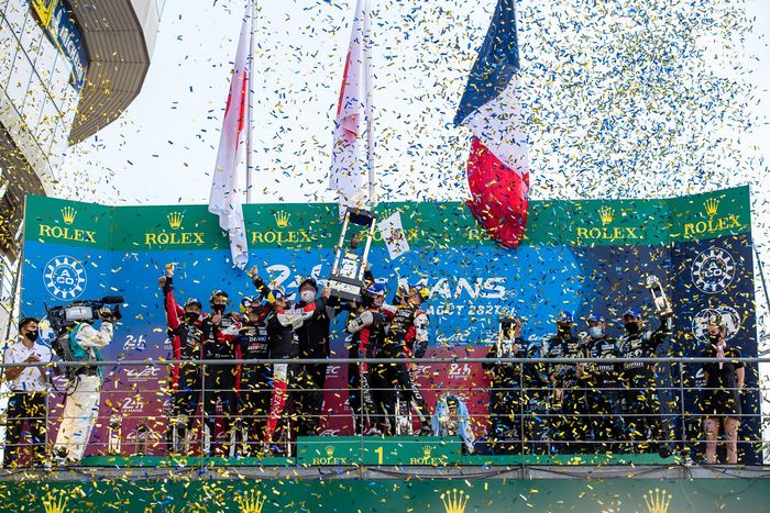 #7 Toyota Gazoo Racing Toyota GR010 - Hybrid Hypercar, Mike Conway, Kamui Kobayashi, José María López, #8 Toyota Gazoo Racing Toyota GR010 - Hybrid Hypercar, Sébastien Buemi, Kazuki Nakajima, Brendon Hartley, #36 Alpine Elf Matmut Alpine A480 - Gibson Hypercar, André Negrão, Nicolas Lapierre, Matthieu Vaxiviere