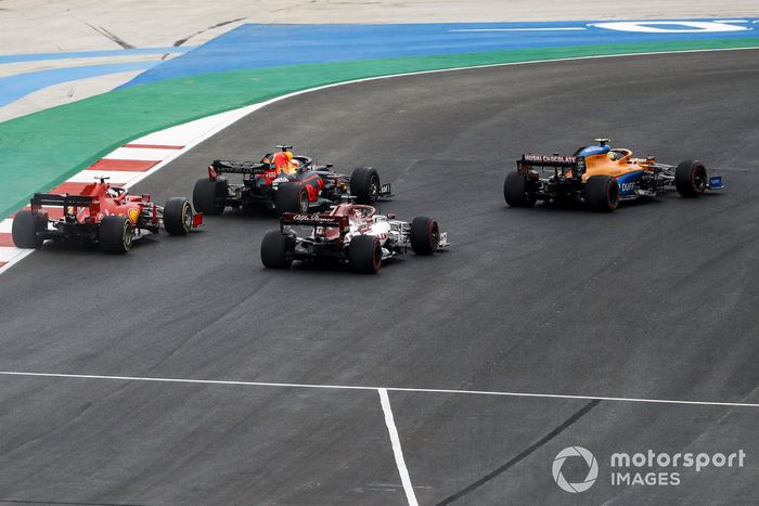 Lando Norris, McLaren MCL35, Max Verstappen, Red Bull Racing RB16, Kimi Raikkonen, Alfa Romeo Racing C39, Charles Leclerc, Ferrari SF1000