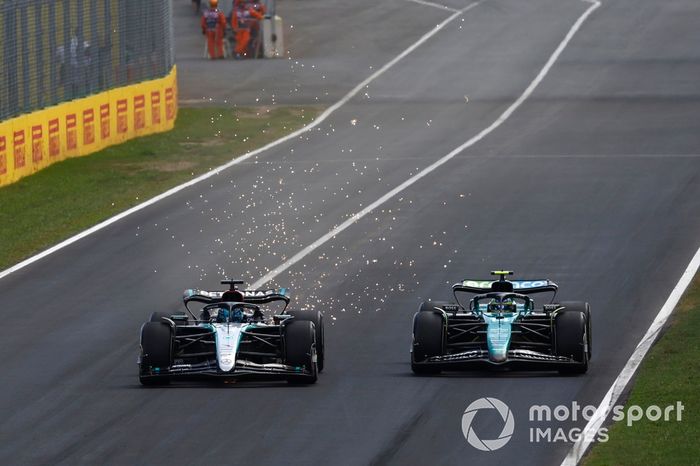 George Russell, Mercedes F1 W15 lucha con Fernando Alonso, Aston Martin AMR24 