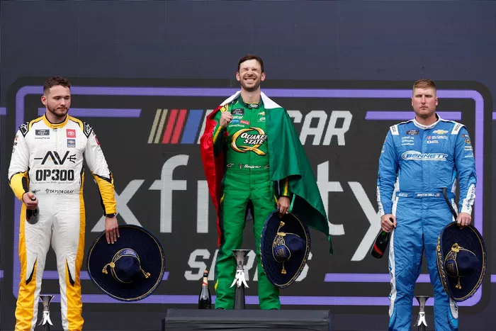 Taylor Gray, Joe Gibbs Racing Toyota, Daniel Suarez, JR Motorsports Chevrolet, Austin Hill, Richard Childress Racing Chevrolet
