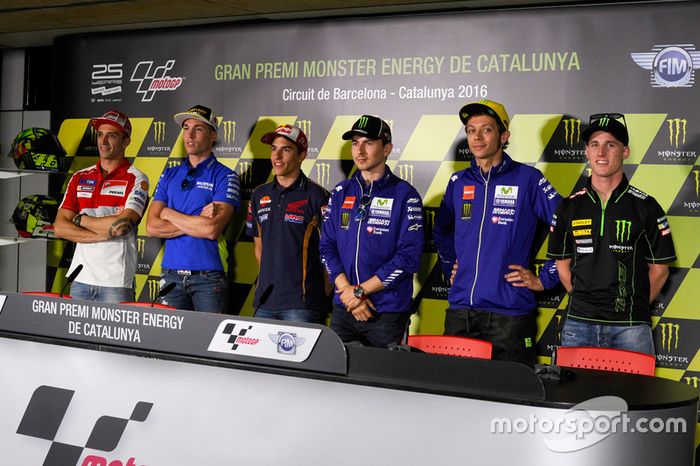 Andrea Iannone, Ducati Team, Aleix Espargaró, Team Suzuki Ecstar MotoGP, Marc Márquez, Repsol Honda Team, Jorge Lorenzo, Yamaha Factory Racing, Valentino Rossi, Yamaha Factory Racing, Pol Espargaró, Monster Yamaha Tech 3