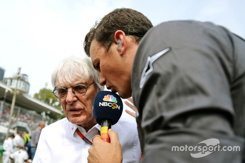 Bernie Ecclestone, with Will Buxton, NBC Sports Network TV Presenter on the grid