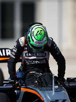 Nico Hulkenberg, Sahara Force India F1 VJM09, dans le parc fermé après les qualifications